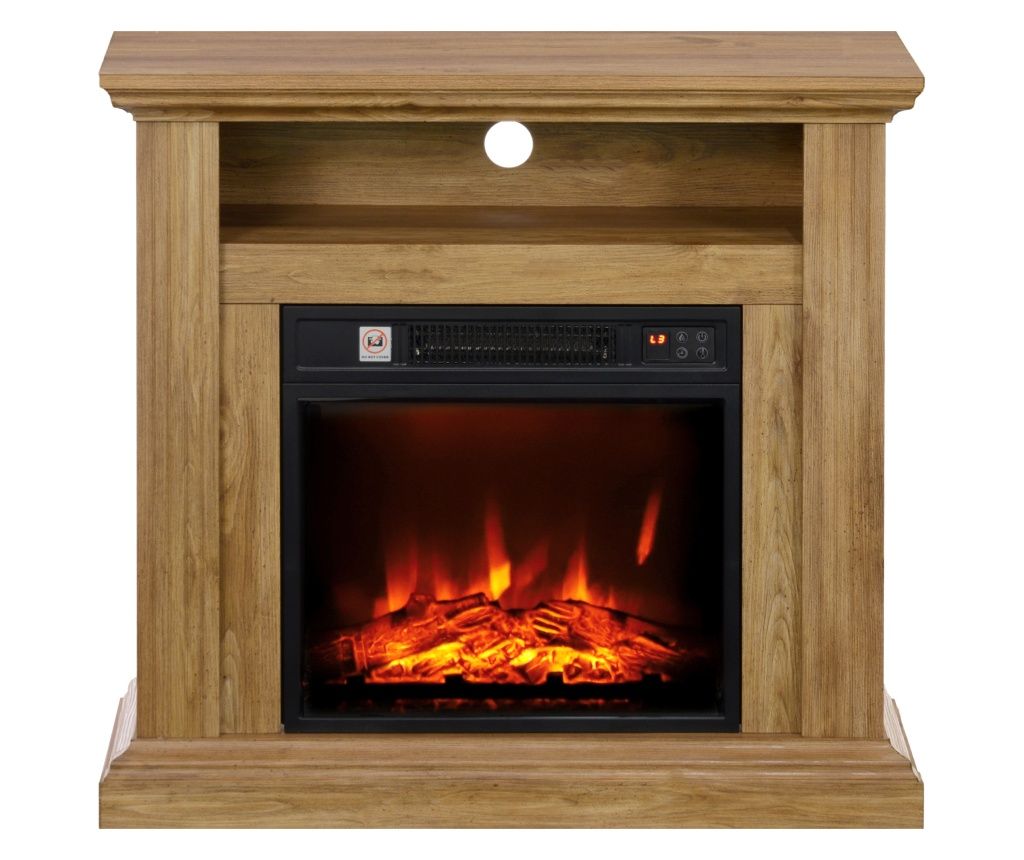 Șemineu Electric cu Efect de Flăcări 3D și Raft, Șemineu Electric cu Oprire Automată, 81,5x30x76,2 cm, Maro