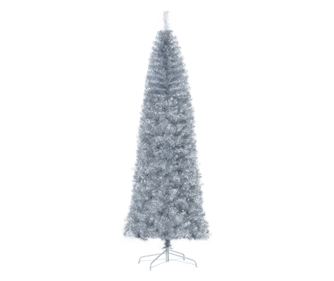 Brad de Craciun Artificial Argintiu Inalt 210 cm cu Baza Detasabila