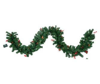 Set de decoratiuni pentru Craciun set 4 piese, coroana de ghirlande si set de 2 copaci cu lumini LED albe calde, fructe de padur