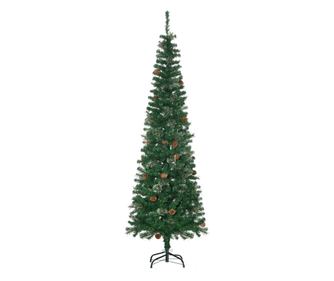 Pom de Craciun artificial subtire cu creion inalt de 165cm cu ramuri realiste, 556 de varfuri si 27 de conuri de pin, brad cu ac
