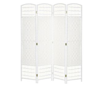Paravan de Interior cu 4 Panouri Pliabile, Impletit din Sfoara de Hartie si Lemn, 160x1,5x170 cm, Alb
