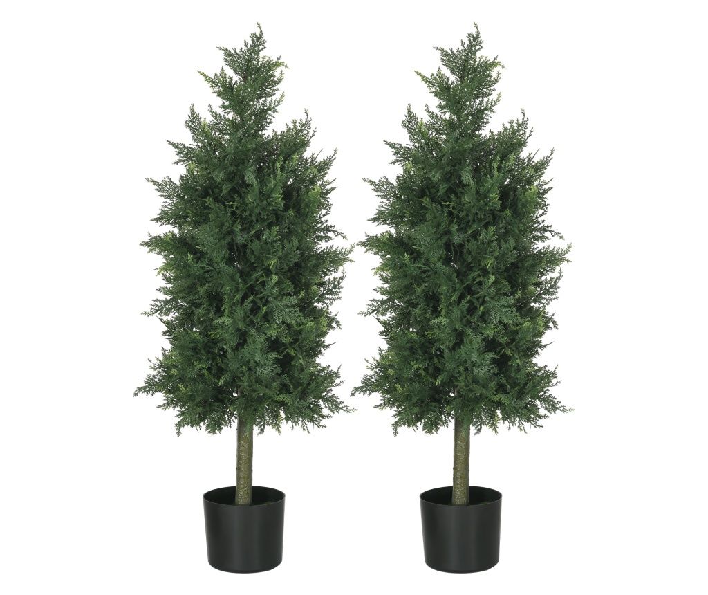 Arbori Topiari de Cedru Artificial, Set de 2, Plante Artificiale în Ghivece, Plante Decorative Verzi pentru Casă, Birou, Interio