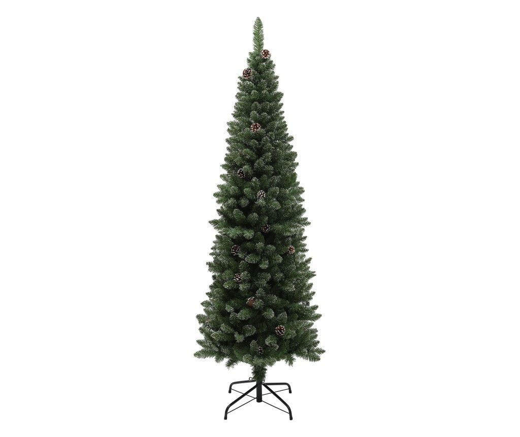 Brad de Crăciun Înzăpezit Înalt cu 618 Crengi, Brad Artificial de Crăciun cu Conuri și Bază, Ø70x180 cm, Verde