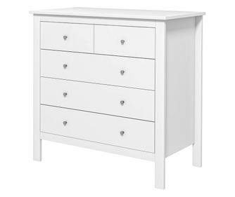 Скрин с 2 малки и 3 големи чекмеджета, дървен скрин за спалня, 79x39.5x80.5 см, бял