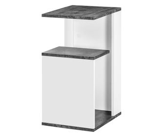 Noptiera cu raft deschis din PAL, noptiera moderna cu design neregulat, 35x29,5x60cm, gri si alb