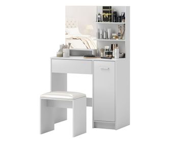 Тоалетка с огледало и стол, 80x40x132 см, бяла