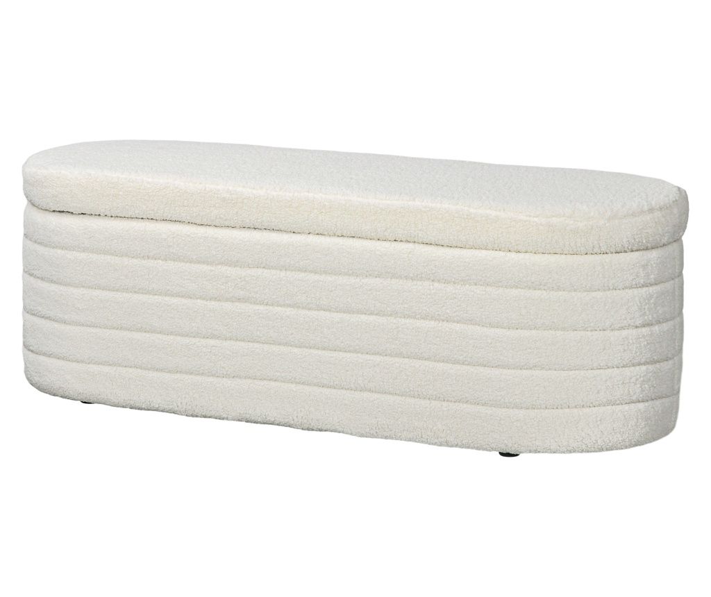 Bancă pentru Pat, Bancă Tapițată din Lână cu Cadru din Lemn, Bancă Otomană de Depozitare, 116x41x 40,5 cm, Alb Crem