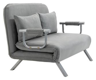 Canapea Pat de 2 Locuri cu Spatar Reglabil pe 5 Nivele, Canapea Pat Pliabila cu 2 Perne, 105x80x78 cm, Gri Deschis