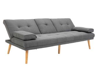 Тристаен разтегателен диван с 2 подвижни подлакътника и противоплъзгаща подложка, имитация на лен и топола, 181x77x72 см, тъмно