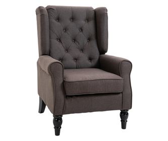 Кафяв фотьойл във френски стил с дървени крака и свалящи се калъфи за възглавници, 74x86x102 см, кафяв