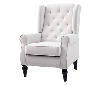 Кремав акцентен стол с висока облегалка и заоблени подлакътници