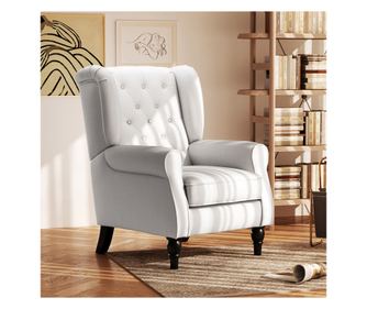 Кремав акцентен стол с висока облегалка и заоблени подлакътници