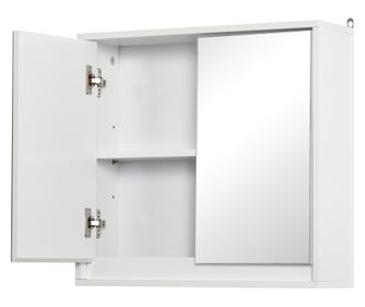 Шкаф за баня с 2 врати, огледален шкаф с регулируем рафт, MDF дърво, 48x14.5x45cm, бял