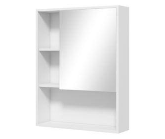 Шкаф за баня с огледало и регулируеми рафтове, стенен шкаф за баня с врата, 60x15x76 см, бял