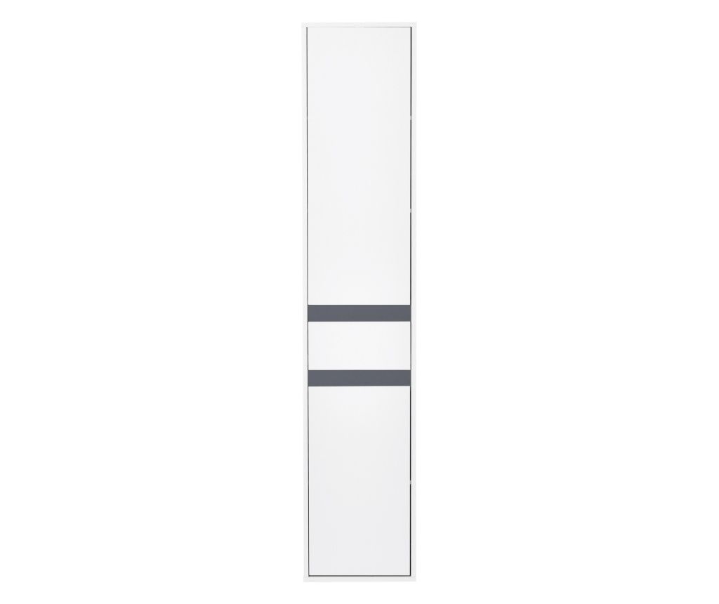 Bathroom Column Cabinet with 2 Cupboards with Adjustable Shelves and Central Drawer, Wooden Bathroom Cabinet, 35x31x172 cm, Whit