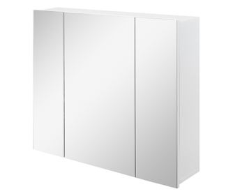 Шкаф за баня с 3 огледални врати, бял дървен стенен шкаф за съхранение, регулируеми вътрешни рафтове, 70x15x60 см