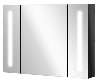 LED шкаф за баня с огледало, стенен регулируем органайзер за съхранение с 3 огледални врати и регулируеми рафтове, забавен