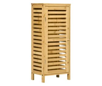 Бамбуков шкаф за баня, шкаф за съхранение с регулируем рафт, естествен