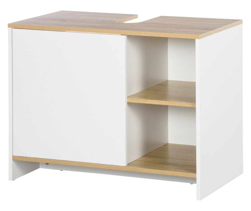 Bathroom Sink Cabinet, 77x45x60cm, White and Wood Color