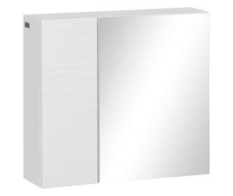 Шкаф за баня с огледало от ПДЧ и стъкло, 4 регулируеми рафта, стенен монтаж, 48x15x45 см, бял