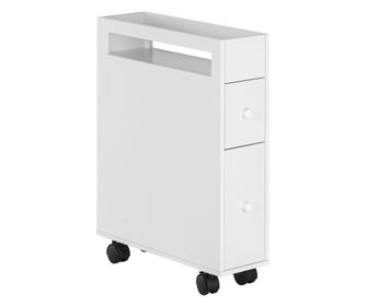 Dulap de baie subtire cu 4 roti rulante, dulap de depozitare de sine statator cu 2 sertare si raft deschis, suport pentru hartie