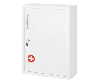 Dulap pentru Medicamente cu 3 Polite cu Incuietoare si 2 Chei de Siguranta, Dulap din Otel pentru Medicamente, 40x15x53,5 cm, Al
