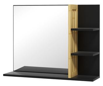 Oglinda Baie cu Polita, Oglinda de Machiaj Montata pe Perete, Oglinda Cosmetica cu 4 Rafturi de Depozitare pentru Machiaj, 45x15