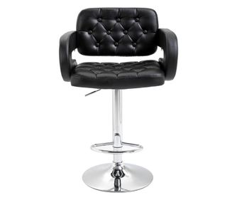 Бар стол с облегалка и подлакътници, модерен кухненски въртящ се стол с регулируема височина, 61x50x94-114 см, черен