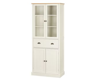 Bufet Independent de Bucatarie, Dulap de Depozitare pe 5 Nivele cu Rafturi Reglabile si Sertar, Alb-Crem