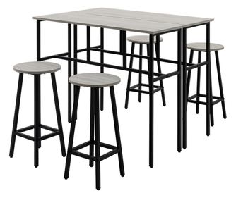 Комплект бар от 6 части с 4 бар стола и 2 високи маси от ПДЧ и стомана за кухня и всекидневна, сив