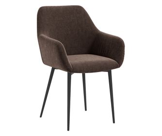 Комплект от 2 тапицирани трапезни стола в скандинавски стил с подлакътници и стоманени крака, 54x57x80 см, кафяви