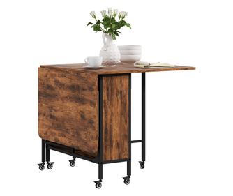 Сгъваема кухненска и трапезна маса с 6 колела и рафт, сгъваема маса за хранене, 80x30x74 см, рустикално кафява