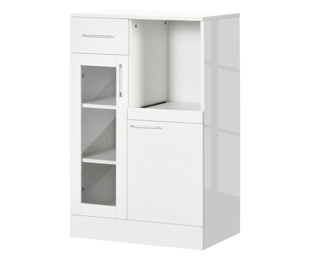 Modern White Buffet with Cabinets and Drawer, Space-Saving Kitchen Cupboard with Wood and Glass, 60x40x95cm