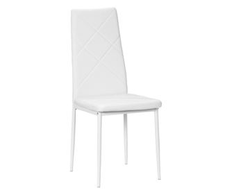 Set 2 Scaune de Sufragerie Tapitate cu Spatar Inalt, Picioare Antiderapante si Picioare din Otel, 41x50x97 cm, Alb