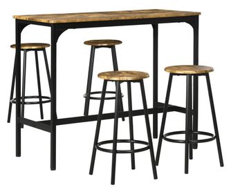 Set de masa si scaune de bar 5 piese, Masa industriala cu economie de spatiu si 4 scaune rotunde de bar cu cadru metalic pentru