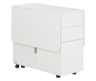 Сгъваема кухненска маса с 2 чекмеджета и шкаф, сгъваема маса с 6 колела, 120x80x75 см, бяла