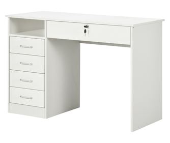 Masa de Birou din Lemn cu 5 Sertare, 110x50x76cm - Alb