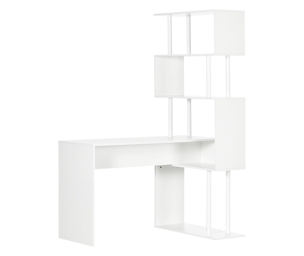 Modern L-Shaped Computer Desk, Writing Table, Corner Desk with 4-Tier Shelves for Home Office, White