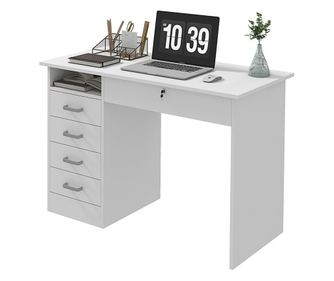 Birou Modern cu 5 Sertare, Birou cu Sertar care Poate fi Incuiat, Compartiment Deschis pentru Biroul de Acasa si Studiu, 110x50x