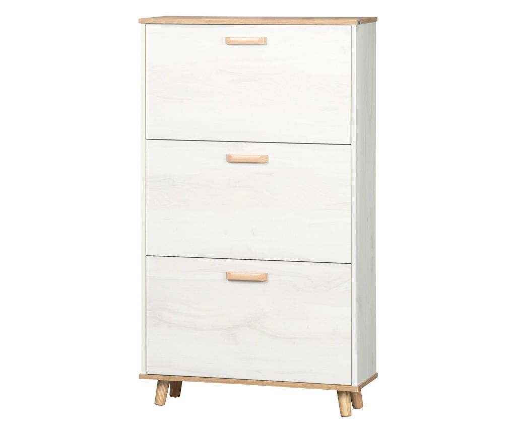 Dulap de pantofi din PAL cu 3 sertare si 2 rafturi interne reglabile, 70x23,5x122 cm, alb, care economiseste spatiu