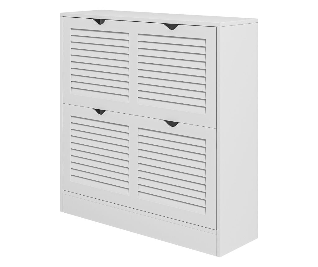 Dulap Ingust pentru Pantofi, Dulap Ingust pentru Depozitarea Pantofilor cu 2 Usi Rabatabile si Design de Usa cu Lamele, Pantofar