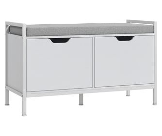 Bancheta Dulap pentru Pantofi cu 2 Compartimente si Perna, Dulap Pantofi pentru Hol, 84x35x50 cm, Alb