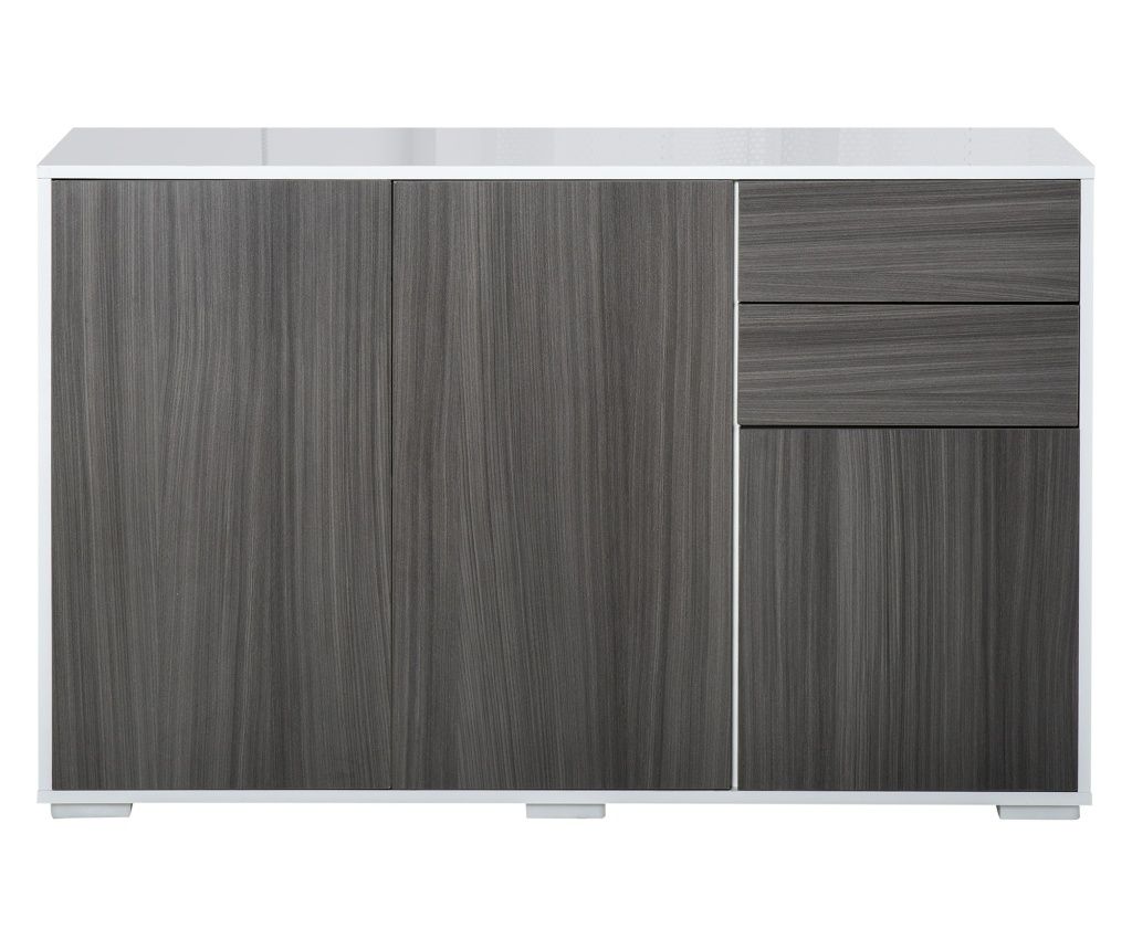 Multifunctional Wooden Cabinet for Living Room, Kitchen, Office with Push-to-Open Doors, 117x36x74cm - White/Dark Grey