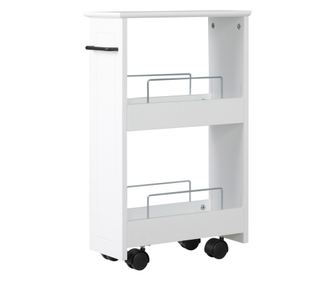 Carucior multifunctional pentru economisirea spatiului pentru baie si bucatarie, carucior din lemn MDF cu roti pivotante si mane