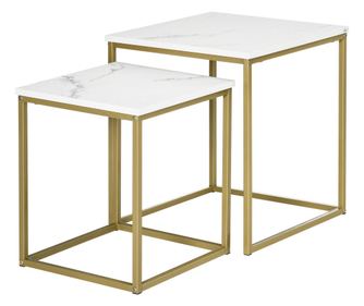 Комплект от 2 квадратни маси, комплект маси за кафе, подреждащи се, със стоманена рамка, модерна масичка за кафе за всекидневна,