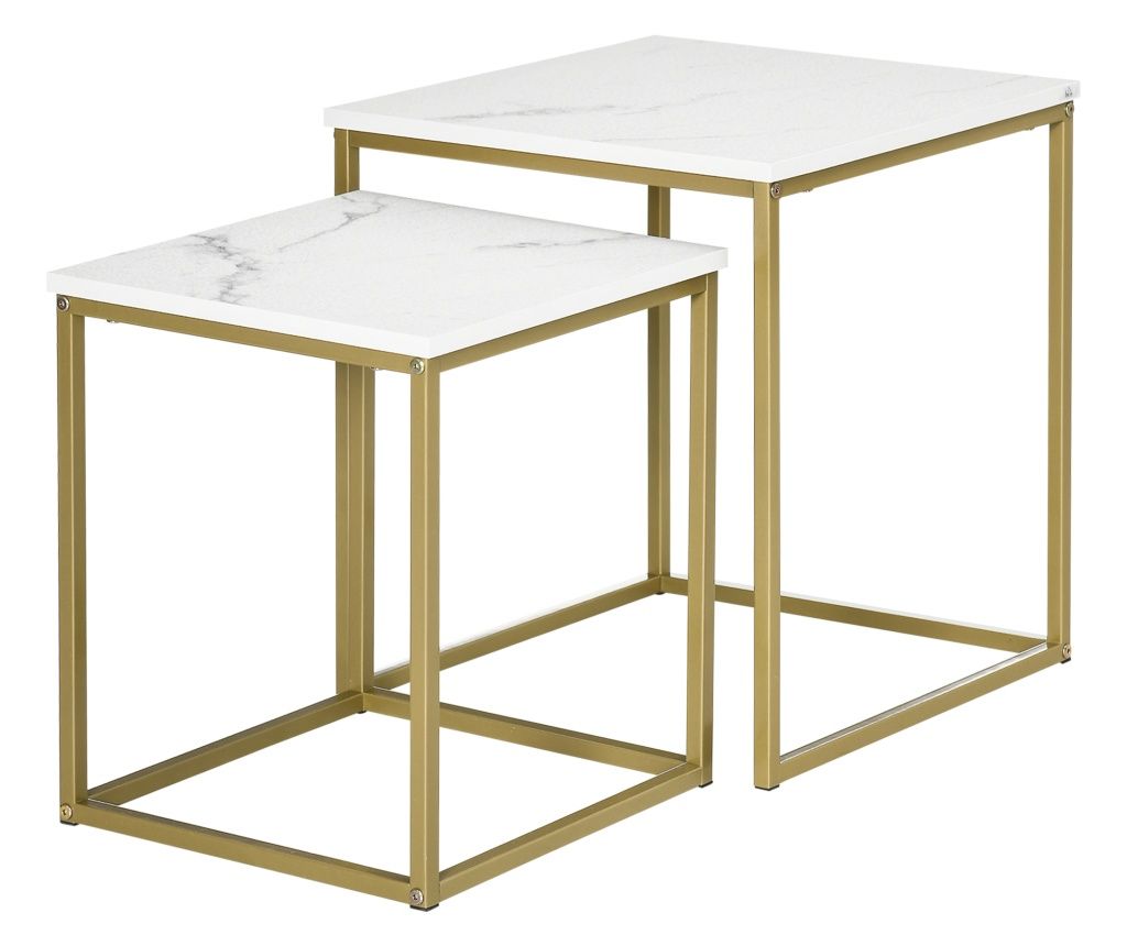 Set de 2 mese patrate, set de mese de cafea stivuite cu cadru din otel, masa de cafea moderna pentru camera de zi, camera de pat