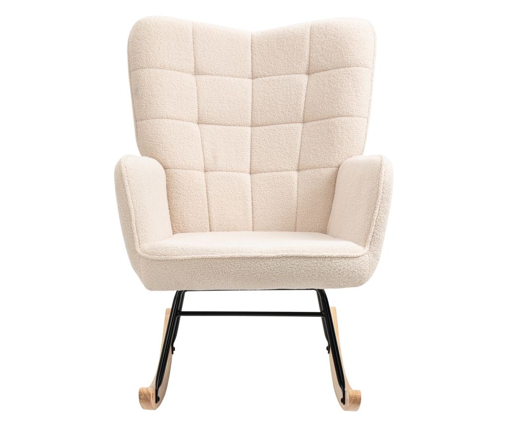 Balansoar Tapitat cu Cotiere, Fotoliu din Lemn si Otel pentru Living si Dormitor, 71x92x101 cm, Bej