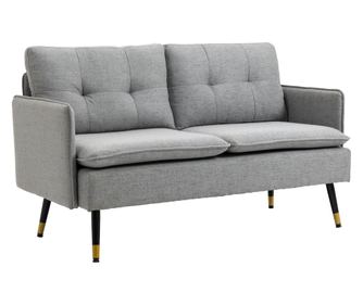 Двуместен диван от плат с възглавници, модерен диван с стоманени крака 139x68x80 см, сив