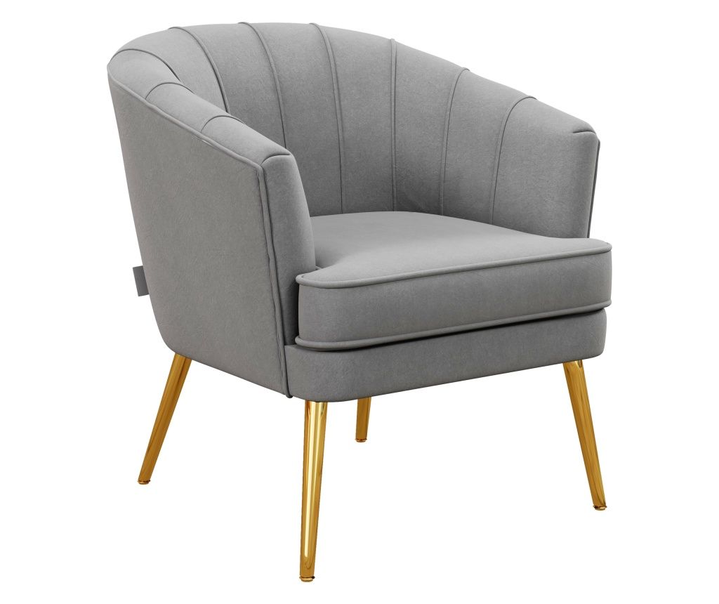 Scaun de Efect din Material Textil, Fotoliu din Catifea, Fotoliu Modern pentru Camera de Zi cu Picioare Metalice Aurii si Captus