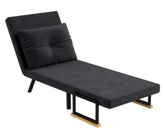 Регулируем диван с 5 нива на облегалката, сгъваем единичен диван-легло с възглавници, 63x73x81 см, черен